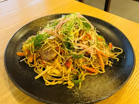 Tsuivan — stir-fried house-made noodles with beef and vegetables